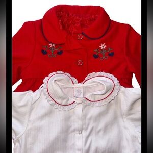 Vintage 3T Red Coat With Embroidered Details and White Collared Shirt